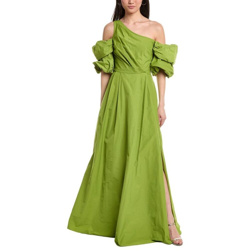 Marchesa Notte Womens  One Shoulder A-Line Taffeta Gown, Yellow